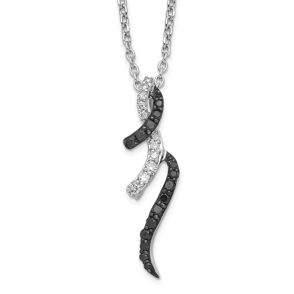Sterling Silver White Night Rhodium-Plated Black And Diamond 18 Inch Necklace With 2 Extender