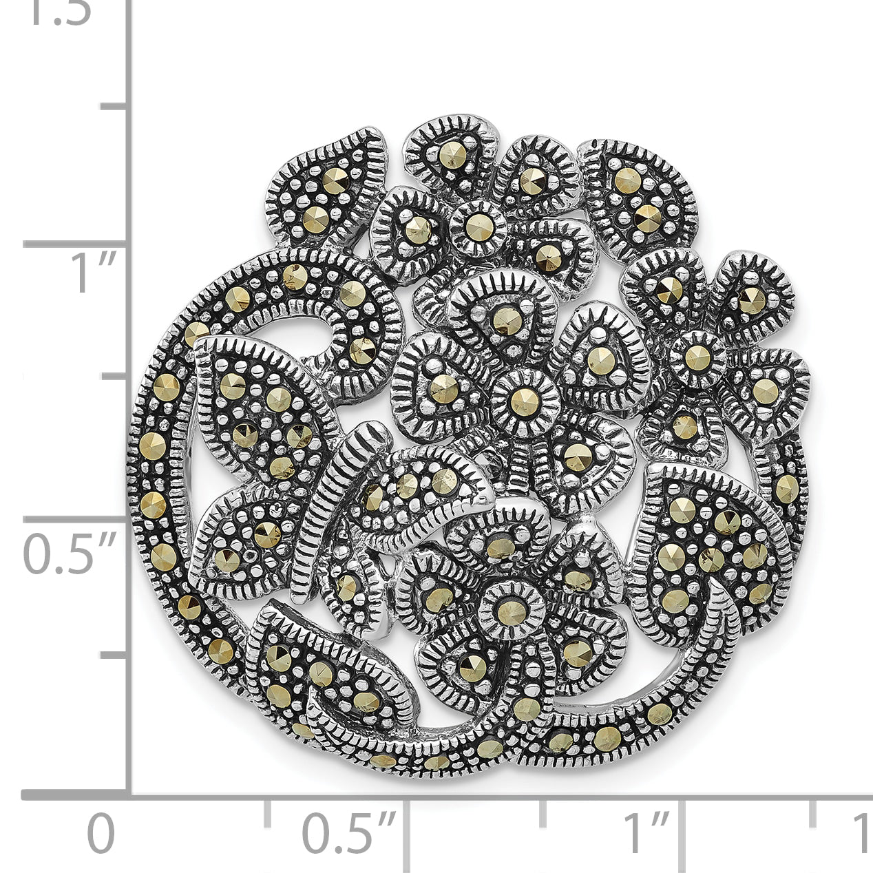 Sterling Silver Antiqued Marcasite Flowers & Butterfly Slide Pendant