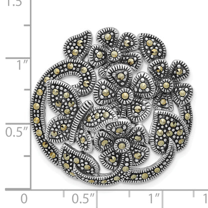 Sterling Silver Antiqued Marcasite Flowers & Butterfly Slide Pendant