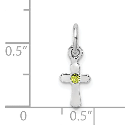 Sterling Silver Rh-Pltd Child'S Aug Lt Green Preciosca Crystal Cross Penda