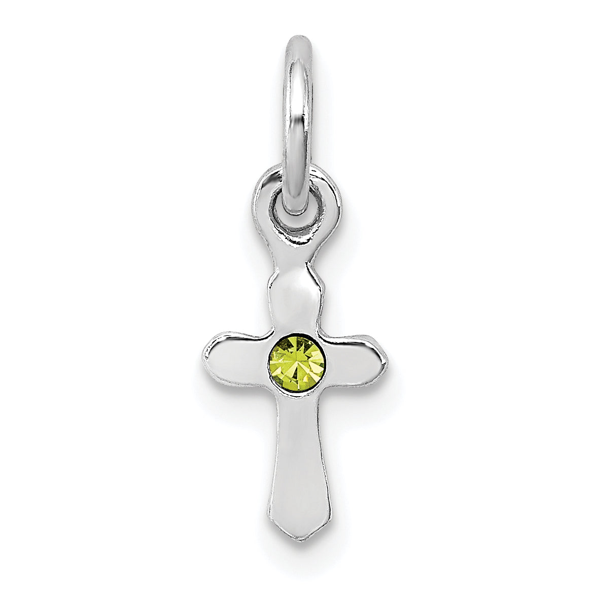Sterling Silver Rh-Pltd Child'S Aug Lt Green Preciosca Crystal Cross Penda