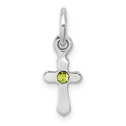 Sterling Silver Rh-Pltd Child'S Aug Lt Green Preciosca Crystal Cross Penda