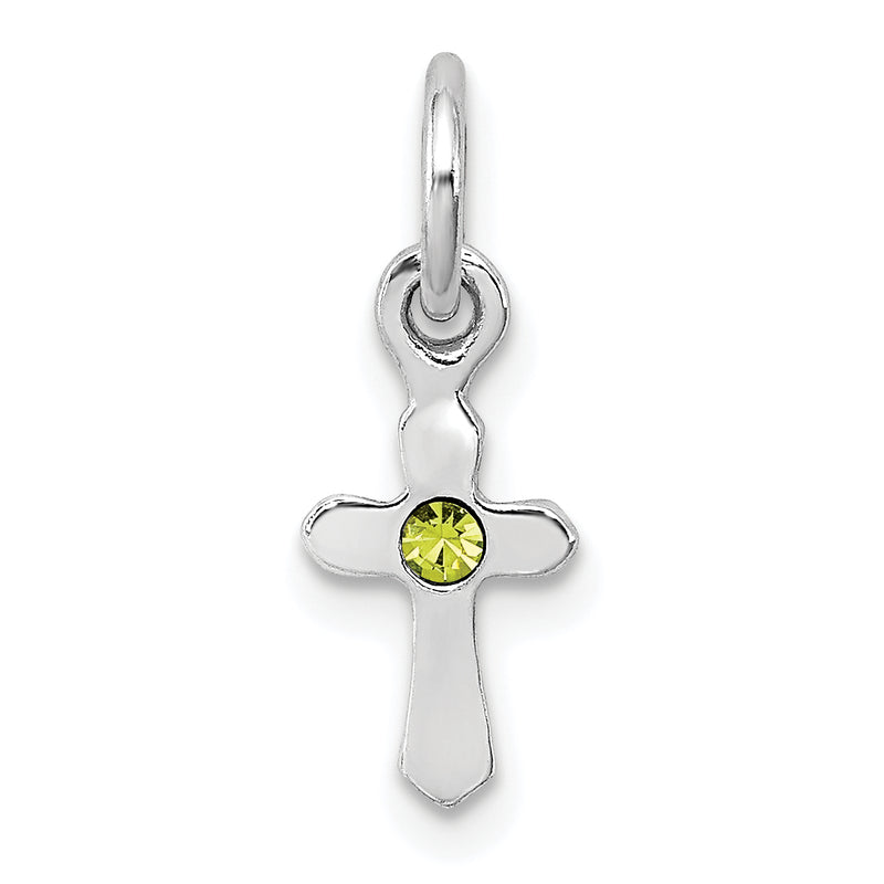 Sterling Silver Rh-Pltd Child'S Aug Lt Green Preciosca Crystal Cross Penda