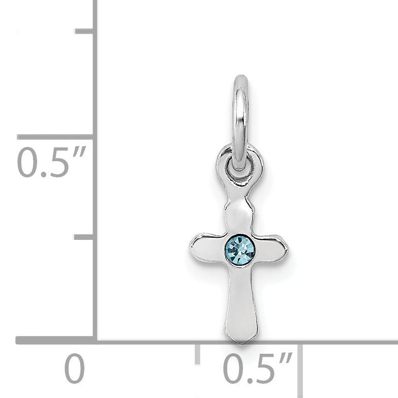 Sterling Silver Rh-Pltd Child'S Mar Lt Blue Preciosca Crystal Cross Pendan
