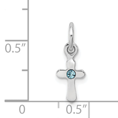 Sterling Silver Rh-Pltd Child'S Mar Lt Blue Preciosca Crystal Cross Pendan