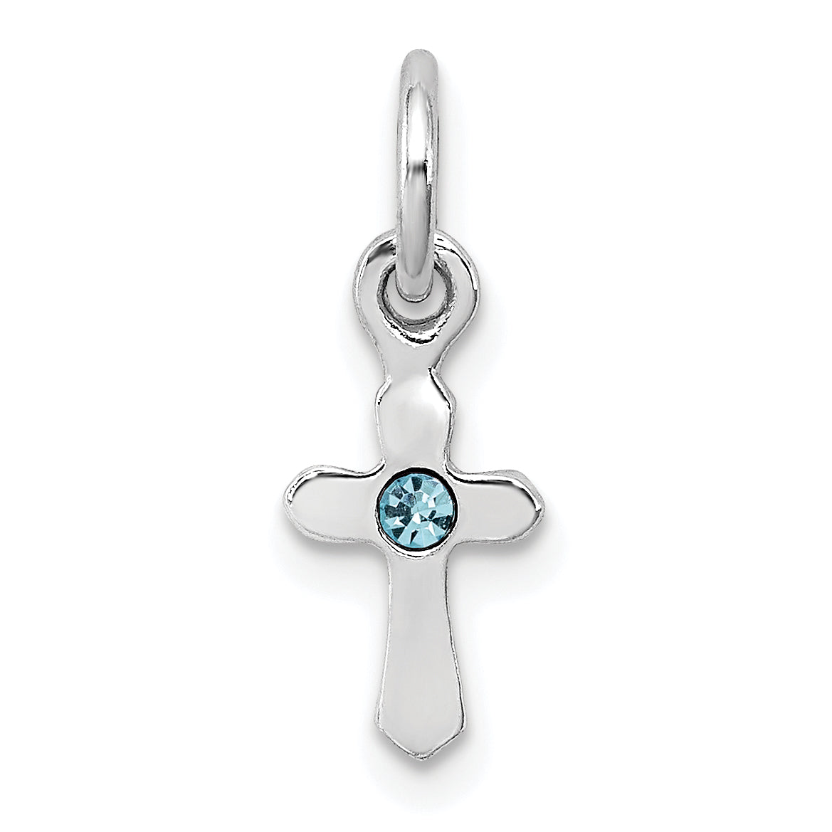 Sterling Silver Rh-Pltd Child'S Mar Lt Blue Preciosca Crystal Cross Pendan
