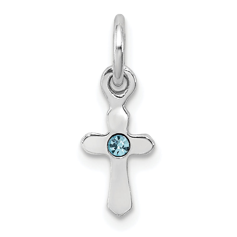 Sterling Silver Rh-Pltd Child'S Mar Lt Blue Preciosca Crystal Cross Pendan