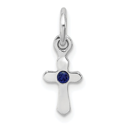 Sterling Silver Rh-Pltd Child'S Sept Blue Preciosca Crystal Cross Pendant