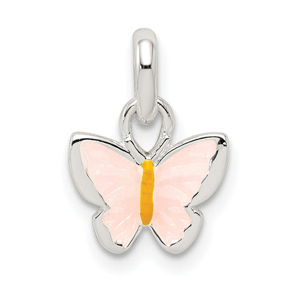 Sterling Silver Polished Pink/Orange Enamel Butterfly Children'S Pendant