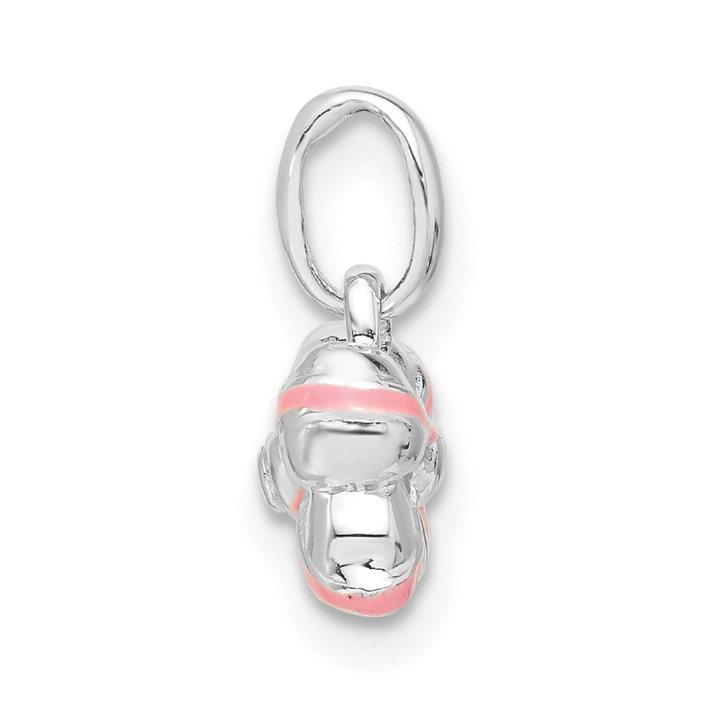 Sterling Silver Pink Enamel & Cz Kid'S Bow Pendant