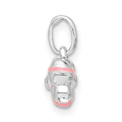 Sterling Silver Pink Enamel & Cz Kid'S Bow Pendant