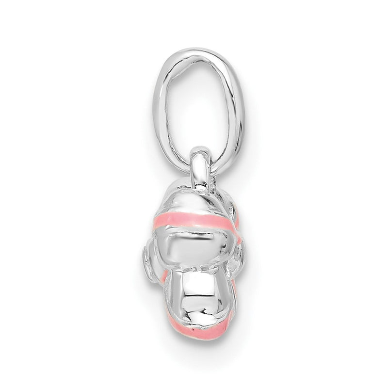 Sterling Silver Pink Enamel & Cz Kid'S Bow Pendant