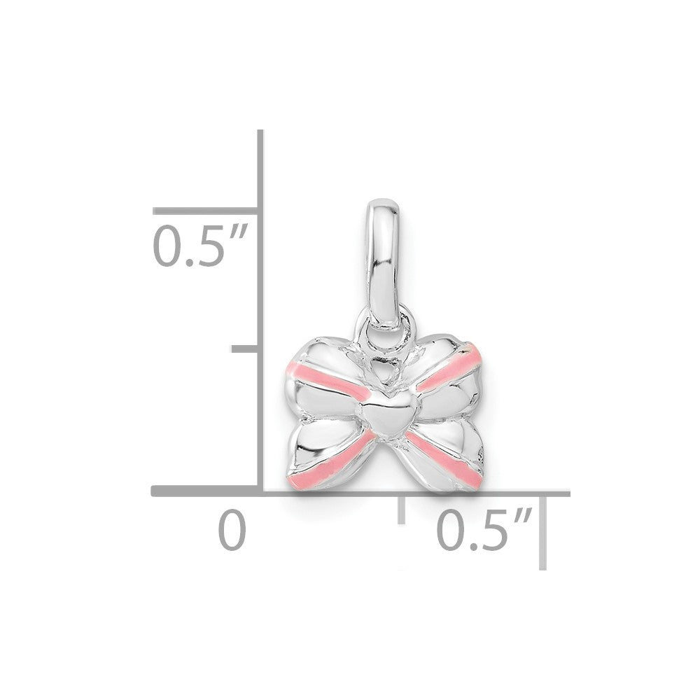 Sterling Silver Pink Enamel & Cz Kid'S Bow Pendant