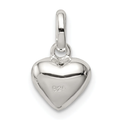 Sterling Silver Polished Pink Enamel Flower On Heart Children'S Pendant