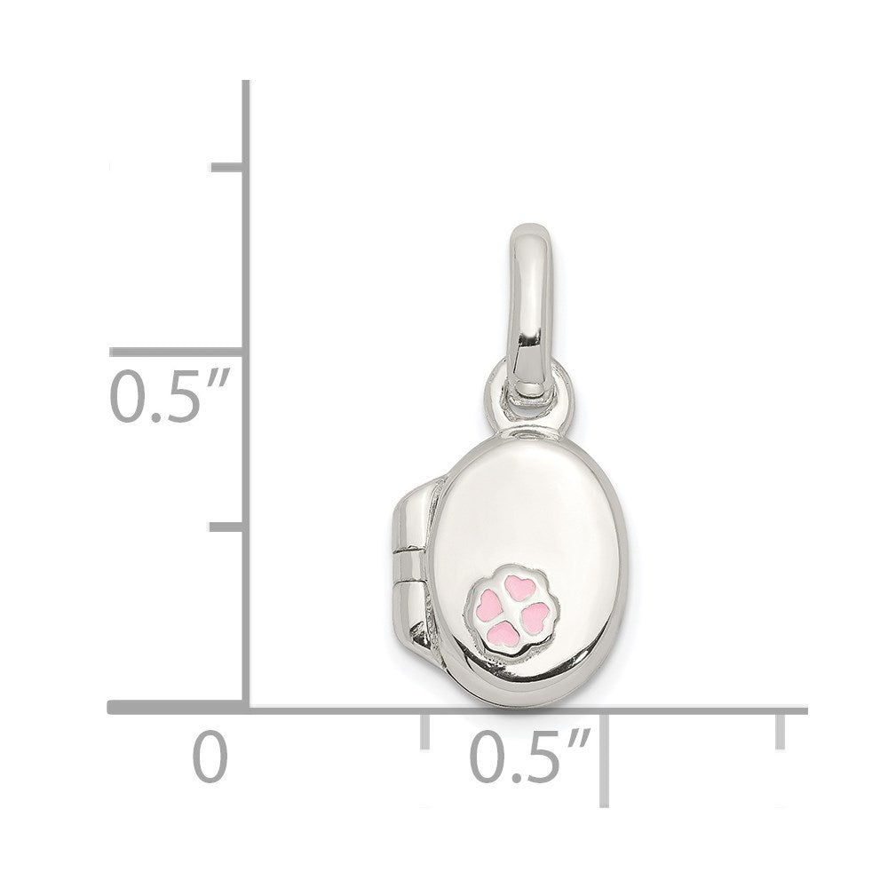 Sterling Silver Polished Pink Enamel Clover Oval Locket Children'S Pendant
