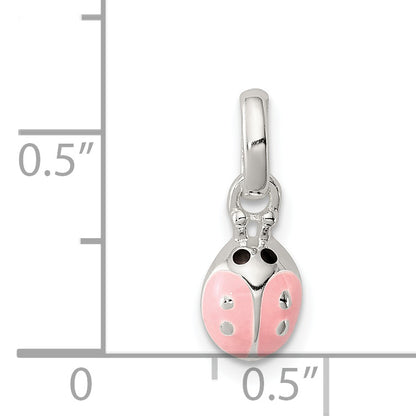 Sterling Silver Polished Pink & Black Enameled Ladybug Children'S Pendant