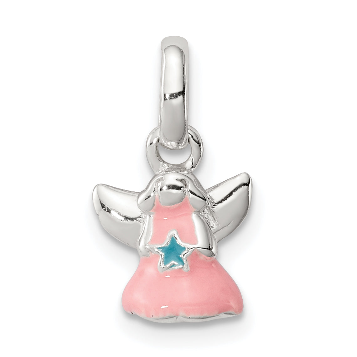 Sterling Silver Pink Enamel Angel Kid'S Pendant