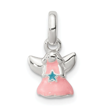 Sterling Silver Pink Enamel Angel Kid'S Pendant