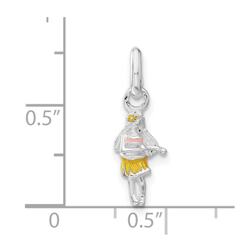 Sterling Silver Children'S Enameled Hawaiian Girl Pendant