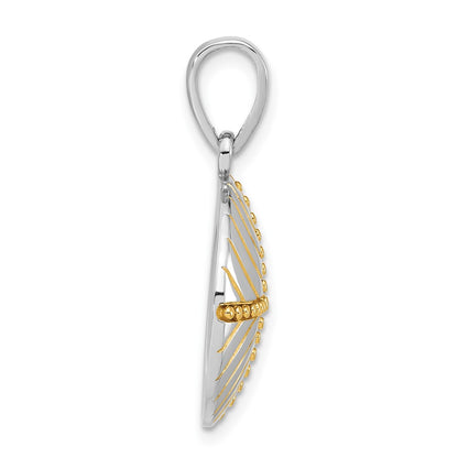 Sterling Silver Rhodium & Gold-Plated Polished Beaded Circle Pendant