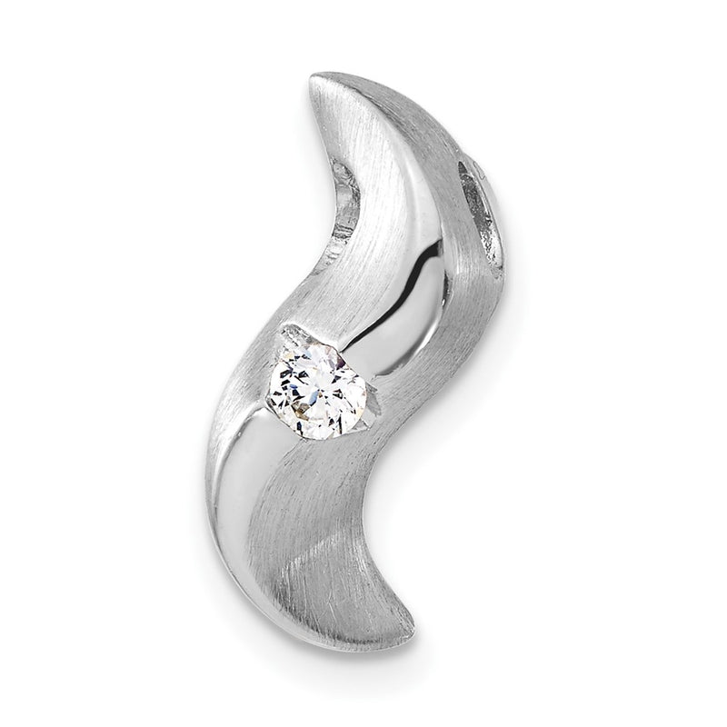 Sterling Silver Brushed & Polished Cz Slide