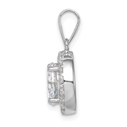 Sterling Silver Rhodium-Plated Polished Cz Halo Pendant