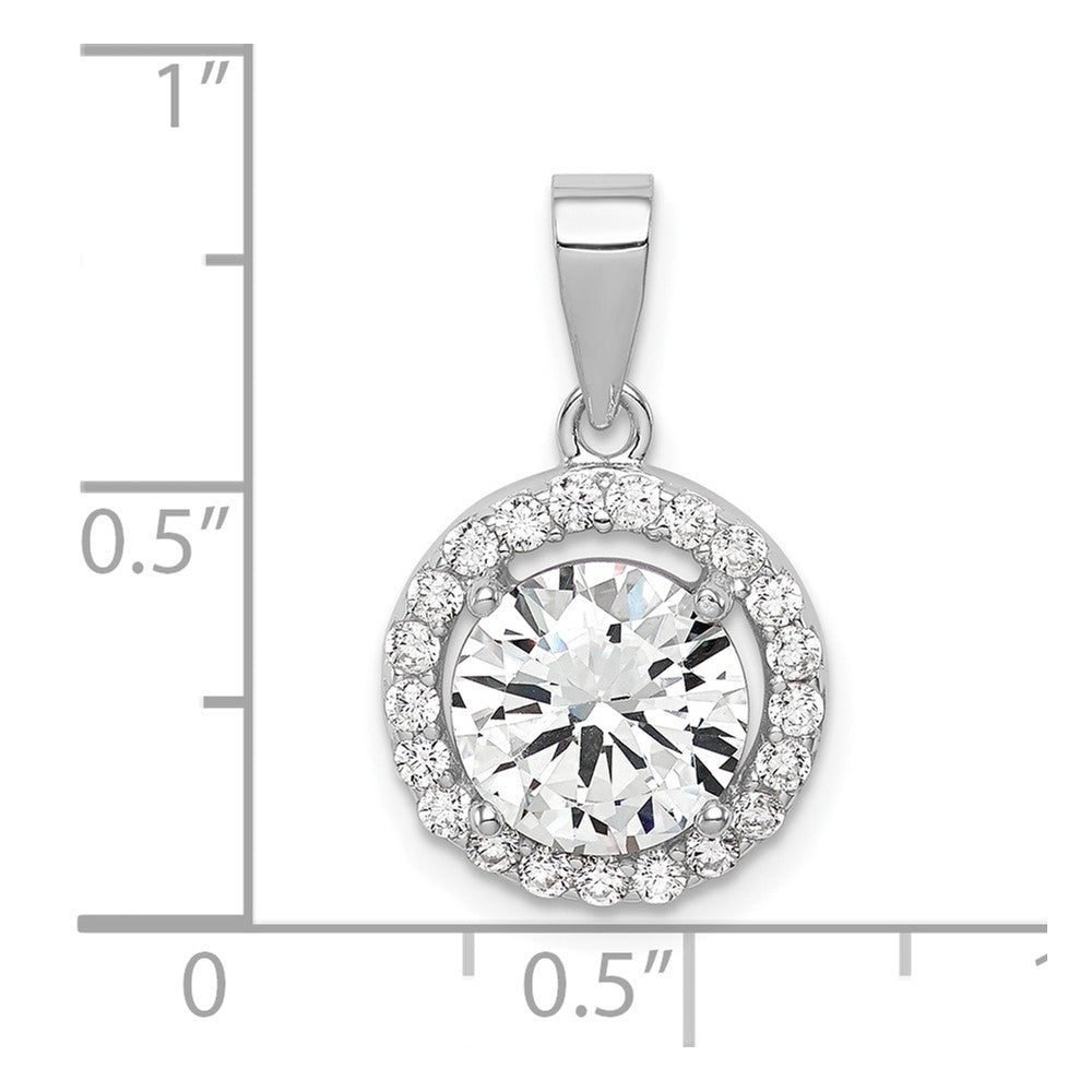 Sterling Silver Rhodium-Plated Polished Cz Halo Pendant