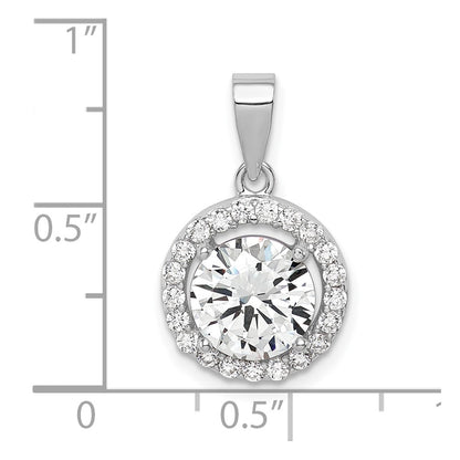 Sterling Silver Rhodium-Plated Polished Cz Halo Pendant