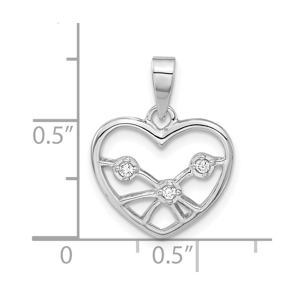 Sterling Silver Polished Cz Heart Pendant