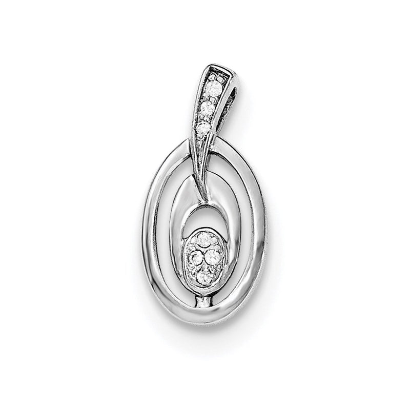 Sterling Silver Rhodium-Plated Polished Cz Fancy Ovals Slide Pendant