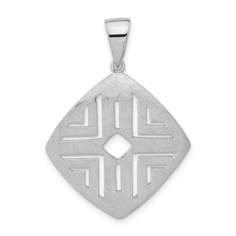 Sterling Silver Rhodium-Plated Scratch Finish Square Cutout Pendant