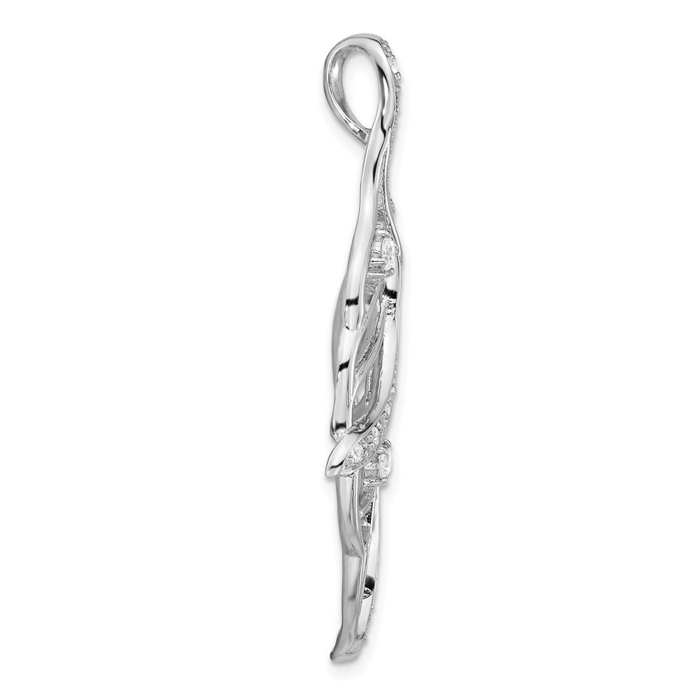 Sterling Silver Polished Cz Leaf Slide
