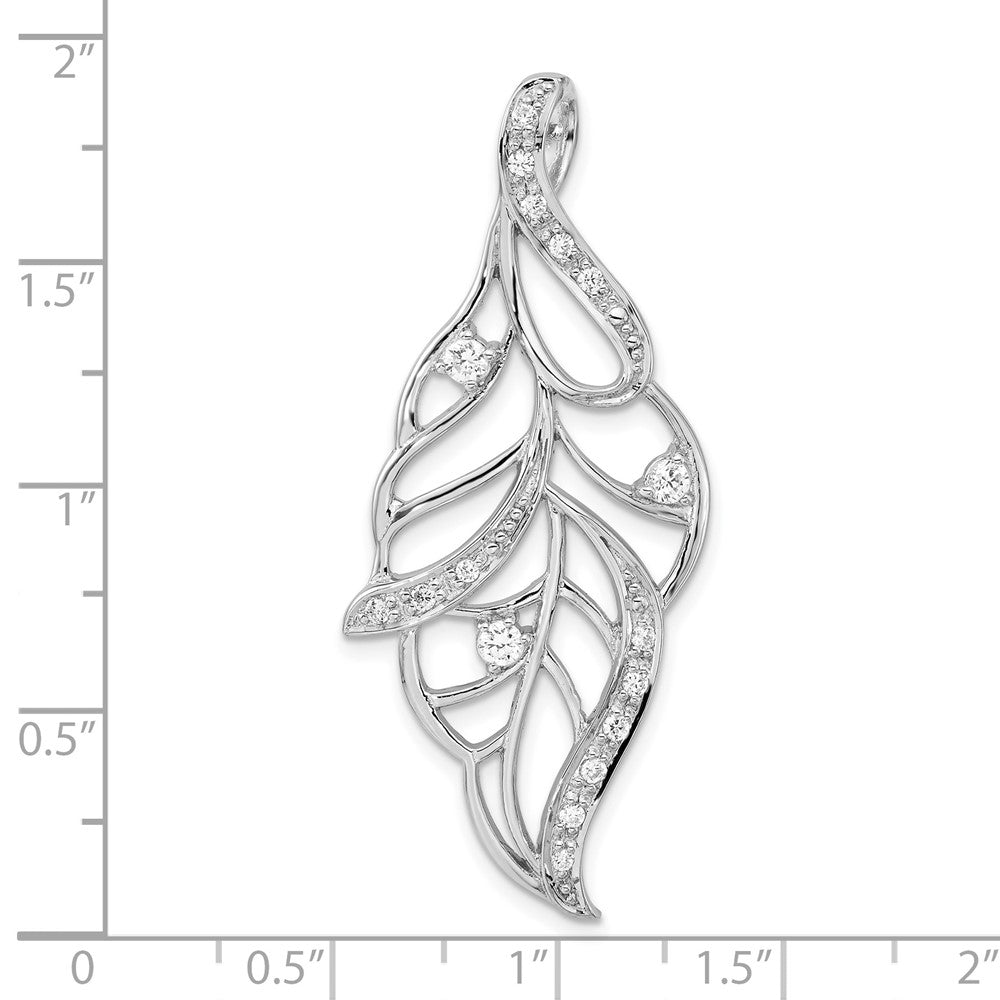Sterling Silver Polished Cz Leaf Slide