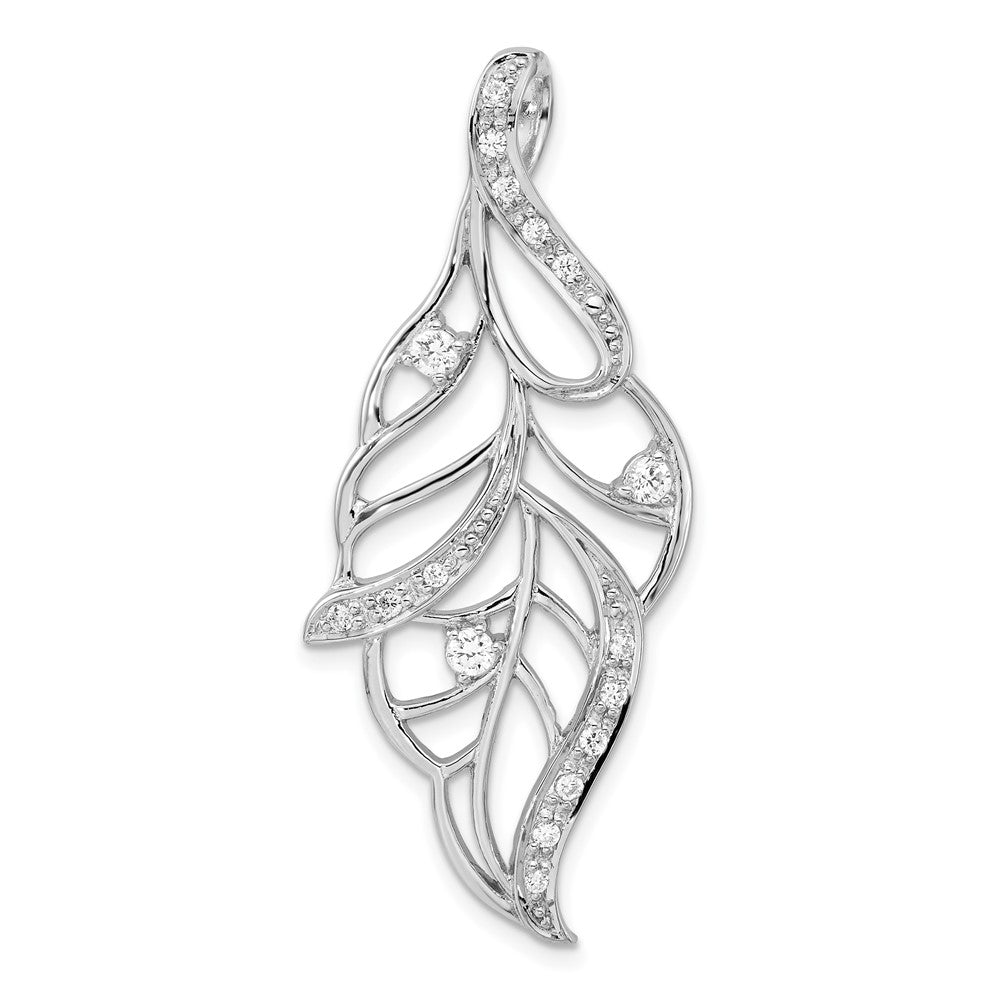 Sterling Silver Polished Cz Leaf Slide