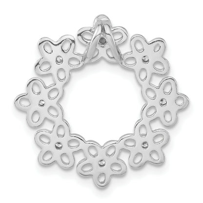 Sterling Silver Polished Beaded Cz Flower Circle Chain Slide Pendant