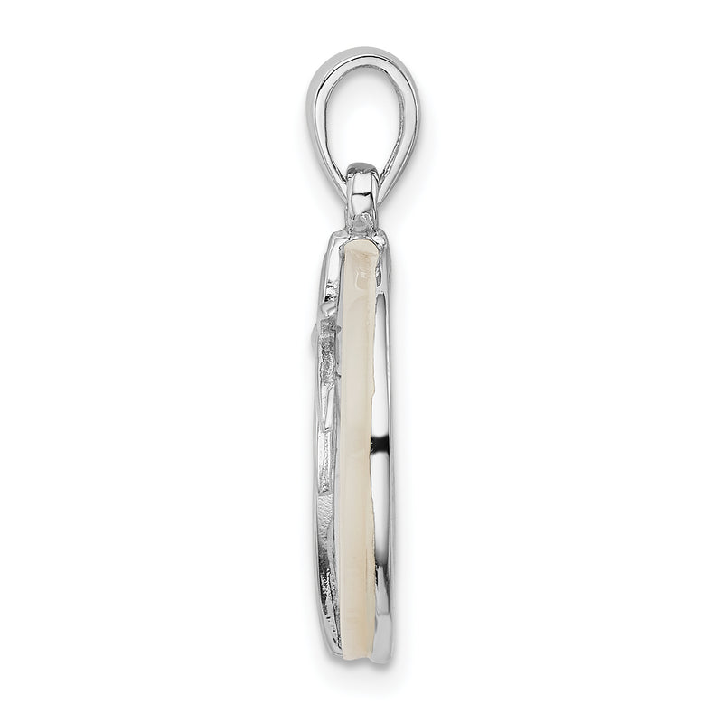 Sterling Silver Rhodium-Plated Polished Round Mother Of Pearl Palm Tree Pendant