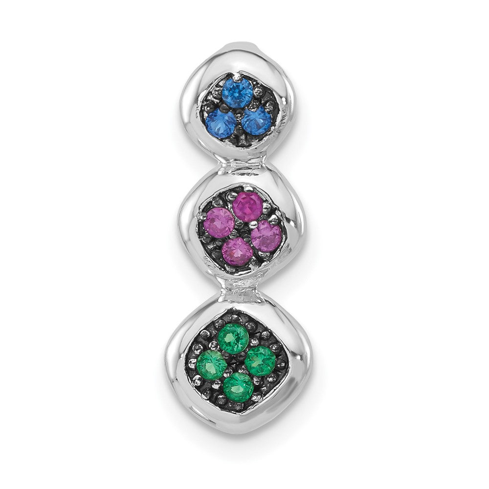 Sterling Silver W/ Black Rhodium Synthetic Stones Chain Slide Pendant