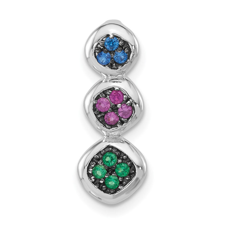 Sterling Silver W/ Black Rhodium Synthetic Stones Chain Slide Pendant