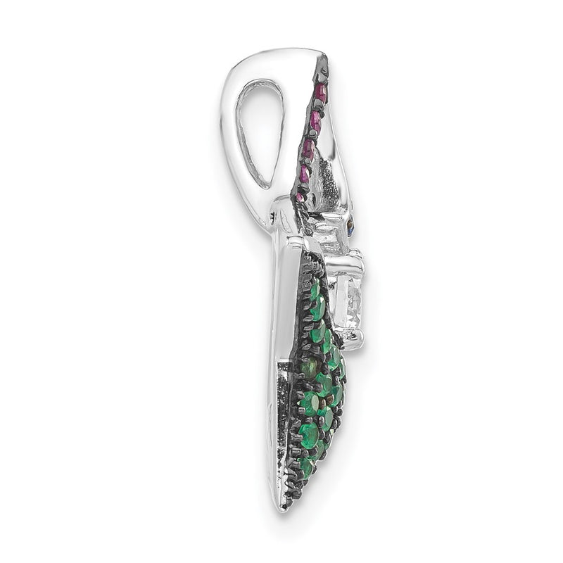 Sterling Silver & Black Rhodium Multi-Color Stones Cz Star Chain Slide