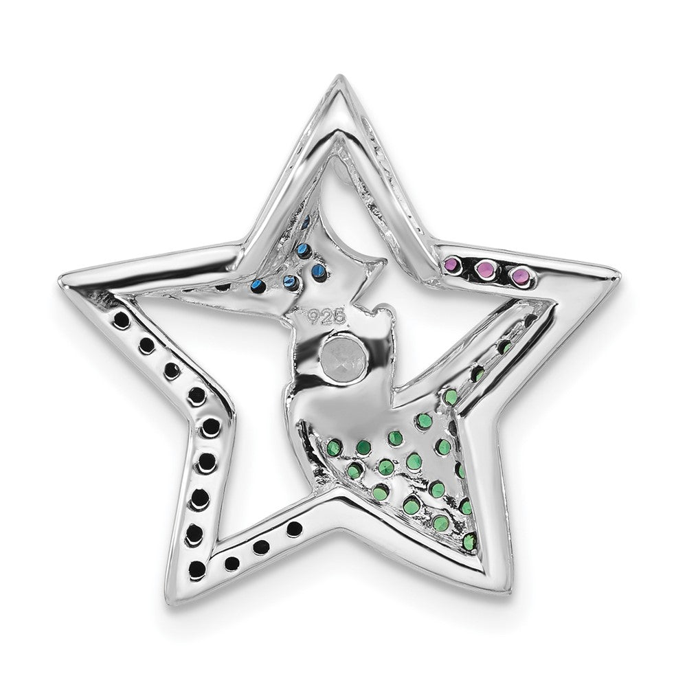Sterling Silver & Black Rhodium Multi-Color Stones Cz Star Chain Slide