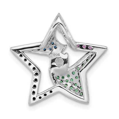 Sterling Silver & Black Rhodium Multi-Color Stones Cz Star Chain Slide