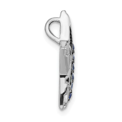 Sterling Silver W/ Black Rhodium Synthetic Stones Star Chain Slide