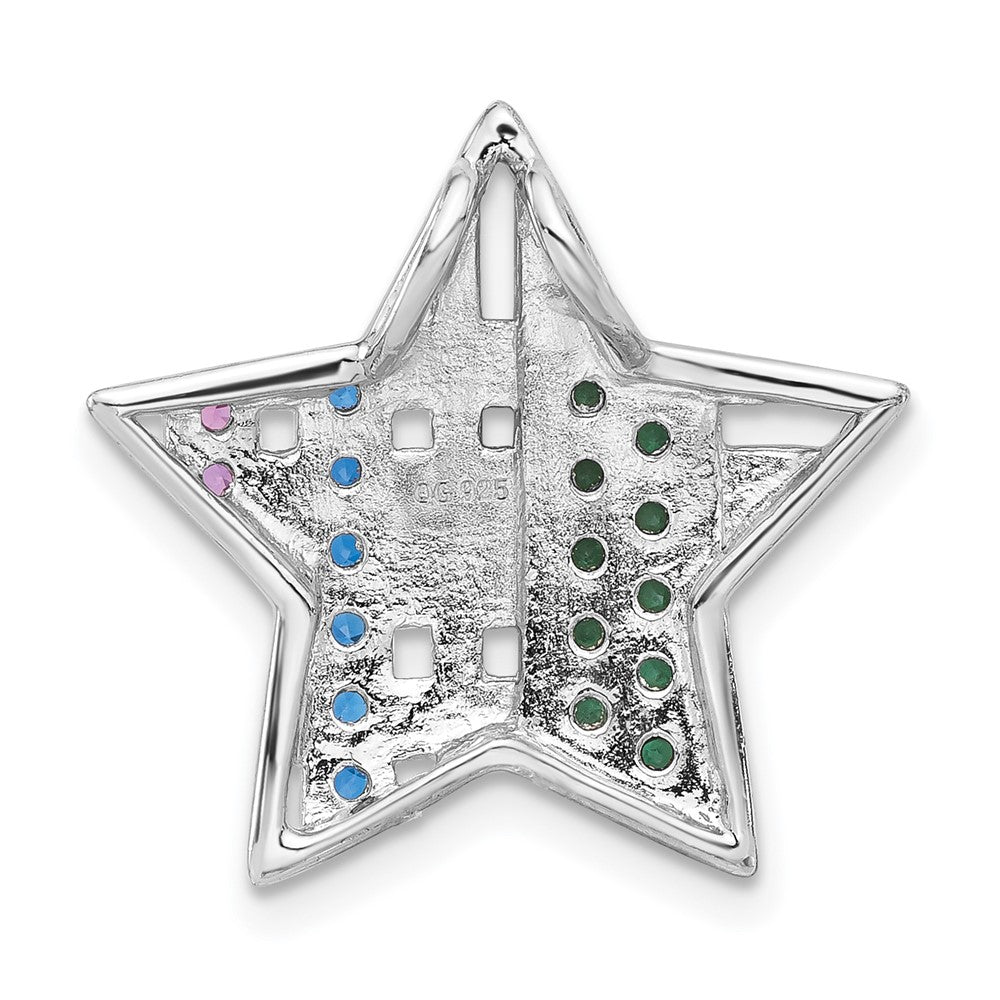 Sterling Silver W/ Black Rhodium Synthetic Stones Star Chain Slide