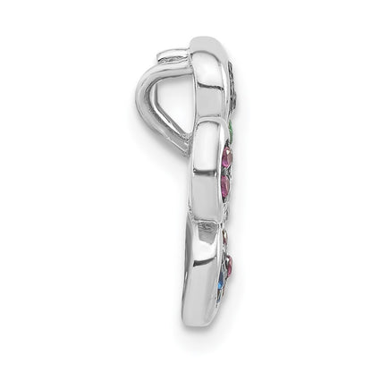 Sterling Silver Black Rhodium Synthetic Stones & Cz Flower Slide Pendant