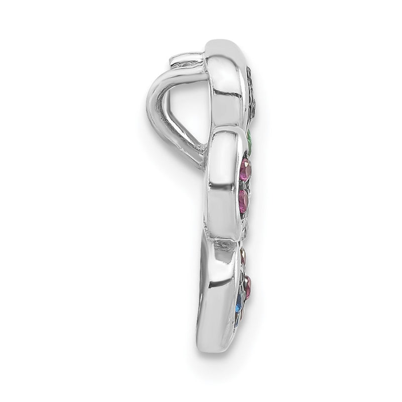 Sterling Silver Black Rhodium Synthetic Stones & Cz Flower Slide Pendant
