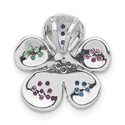 Sterling Silver Black Rhodium Synthetic Stones & Cz Flower Slide Pendant