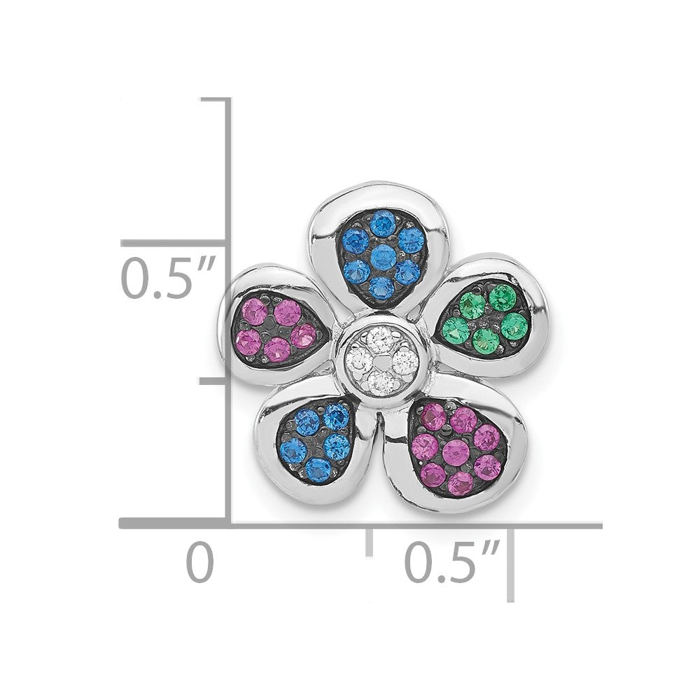 Sterling Silver Black Rhodium Synthetic Stones & Cz Flower Slide Pendant