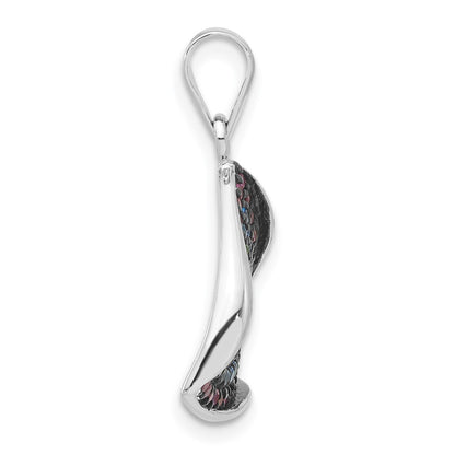 Sterling Silver & Black Rhodium Polished Syn. Stones Cz Triangle Pendant