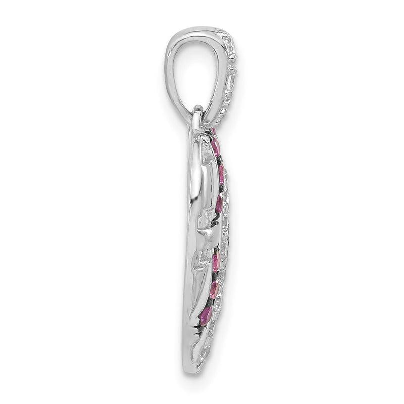 Sterling Silver & Black Rhodium Synthetic Ruby Cz Heart Pendant