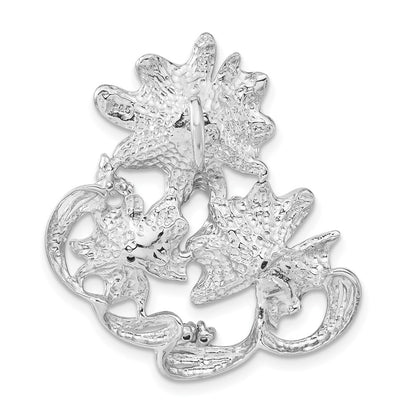 Sterling Silver Polished Red, Green & Yellow Enamel Cz Flower Slide